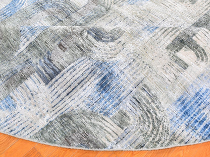 Modern / Contemporary hand-knotted wool/silk rug in Blue, 12' x 12' — SKU O059491 (view 7)