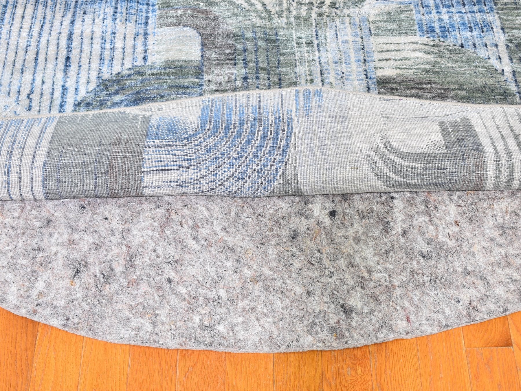 Modern / Contemporary hand-knotted wool/silk rug in Blue, 12' x 12' — SKU O059491 (view 9)