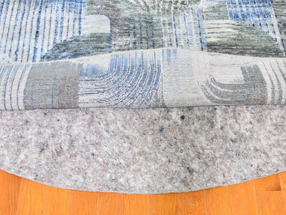 Modern / Contemporary hand-knotted wool/silk rug in Blue, 12' x 12' — SKU O059491 (view 9)