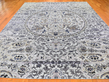 Grey 10'0" x 14'2" Transitional Hand knotted Wool Rug - Sku: O059493