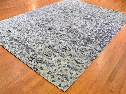 Grey 10'0" x 14'2" Transitional Hand knotted Wool Rug - Sku: O059493