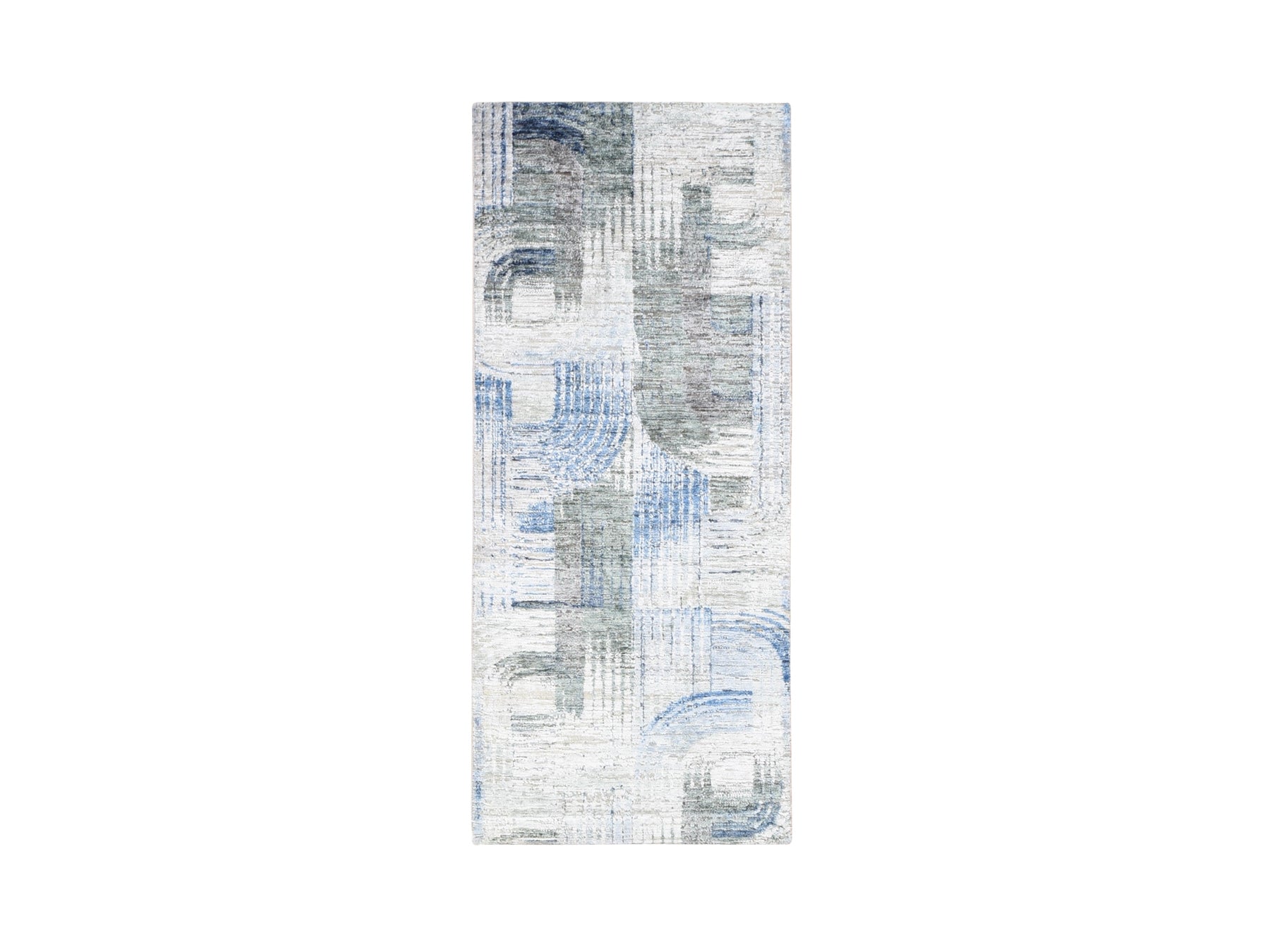 Blue 2'8" x 6'1" Modern / Contemporary Hand knotted Wool/Silk Rug - Sku: O059499