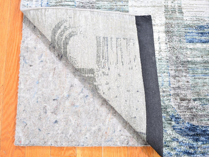 Blue 2'8" x 6'1" Modern and Contemporary Hand knotted Wool/Silk Rug - Sku: O059499