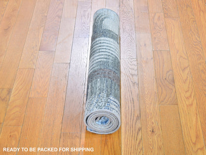 Blue 2'8" x 6'1" Modern and Contemporary Hand knotted Wool/Silk Rug - Sku: O059499