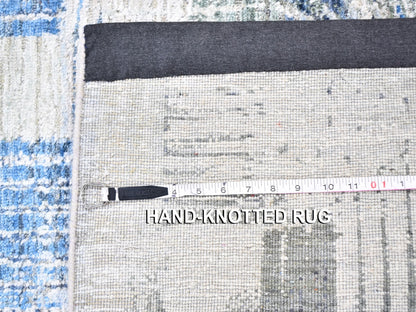 Blue 2'8" x 6'1" Modern and Contemporary Hand knotted Wool/Silk Rug - Sku: O059499