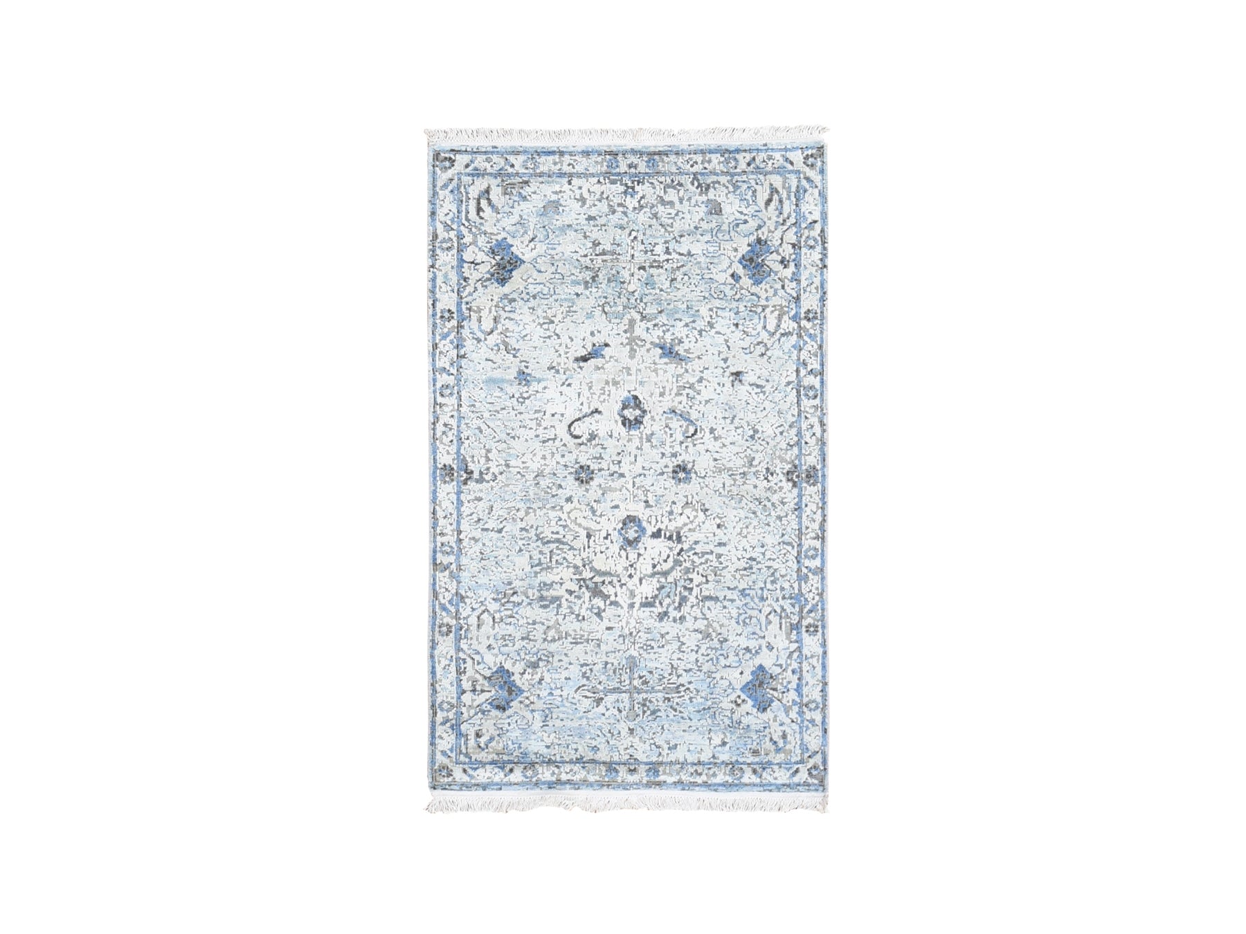 Oushak Transitional hand-knotted wool/silk rug in Blue, 3' x 5' — SKU O059501