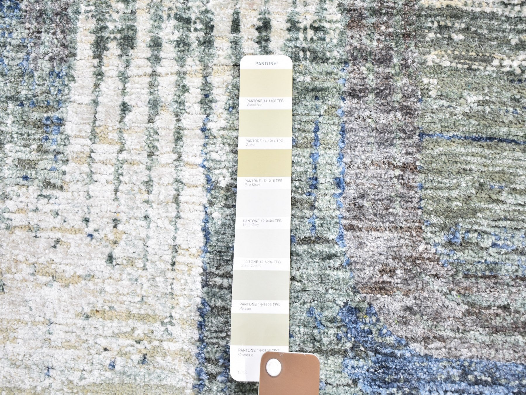 Modern / Contemporary hand-knotted wool/silk runner in Blue, 2'6" x 12'3" — SKU O059503 (view 3)
