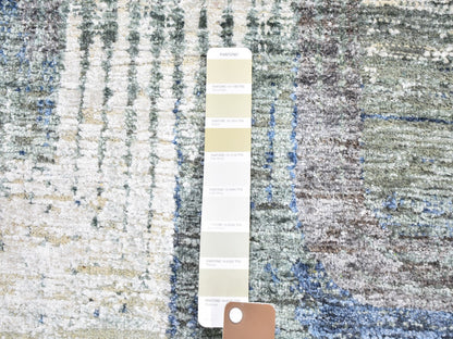 Modern / Contemporary hand-knotted wool/silk runner in Blue, 2'6" x 12'3" — SKU O059503 (view 3)