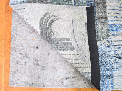 Modern / Contemporary hand-knotted wool/silk runner in Blue, 2'6" x 12'3" — SKU O059503 (view 4)