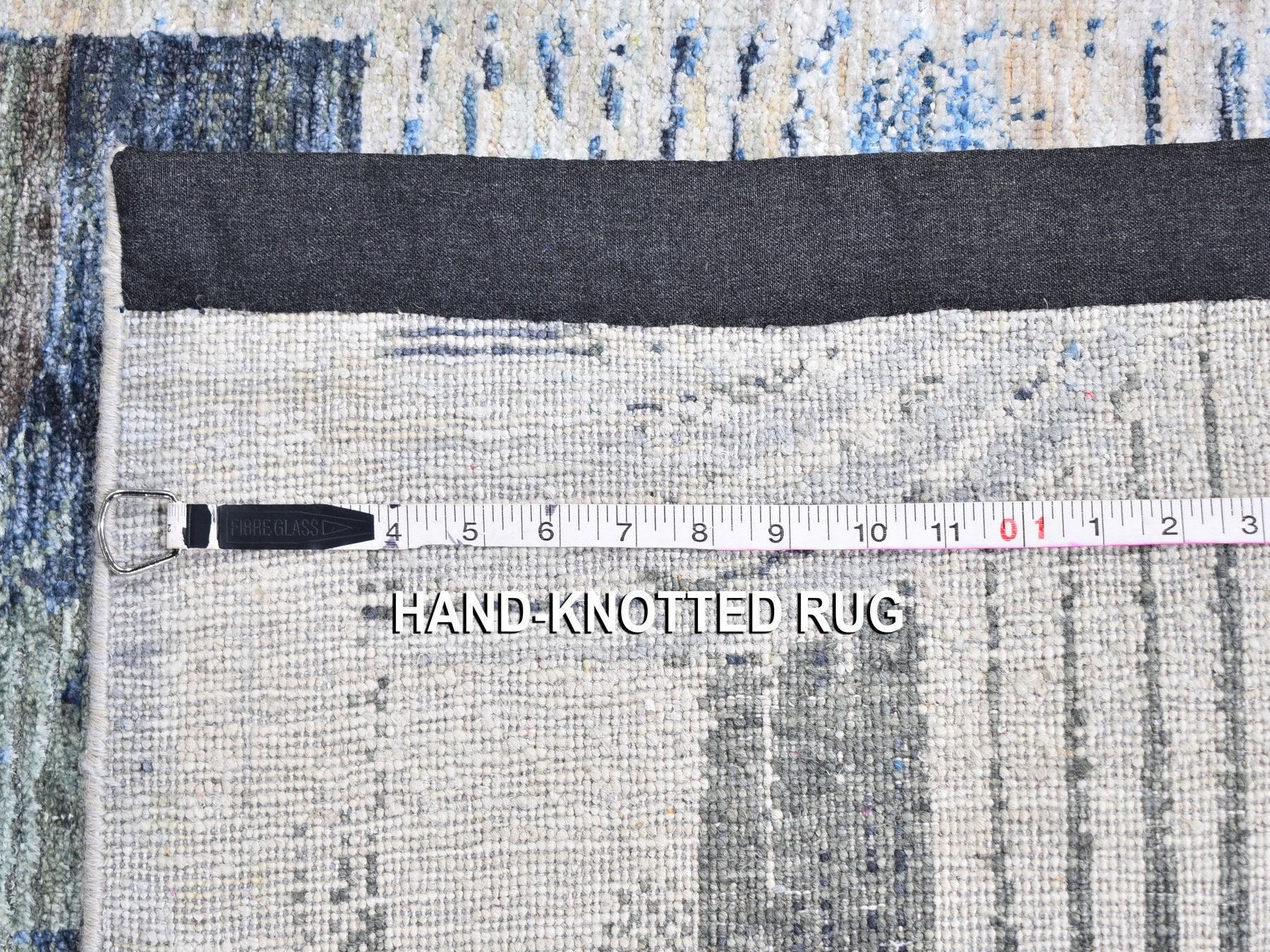 Modern / Contemporary hand-knotted wool/silk runner in Blue, 2'6" x 12'3" — SKU O059503 (view 7)