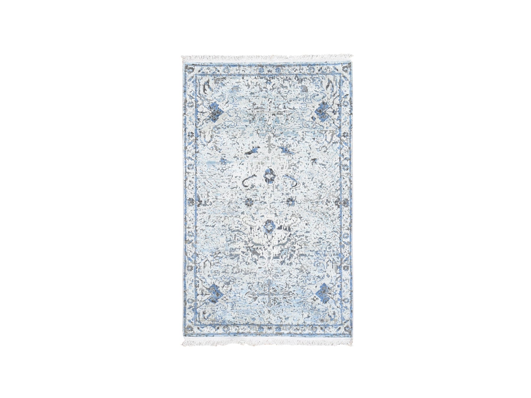 Oushak Transitional hand-knotted wool/silk rug in Blue, 3' x 5' — SKU O059505