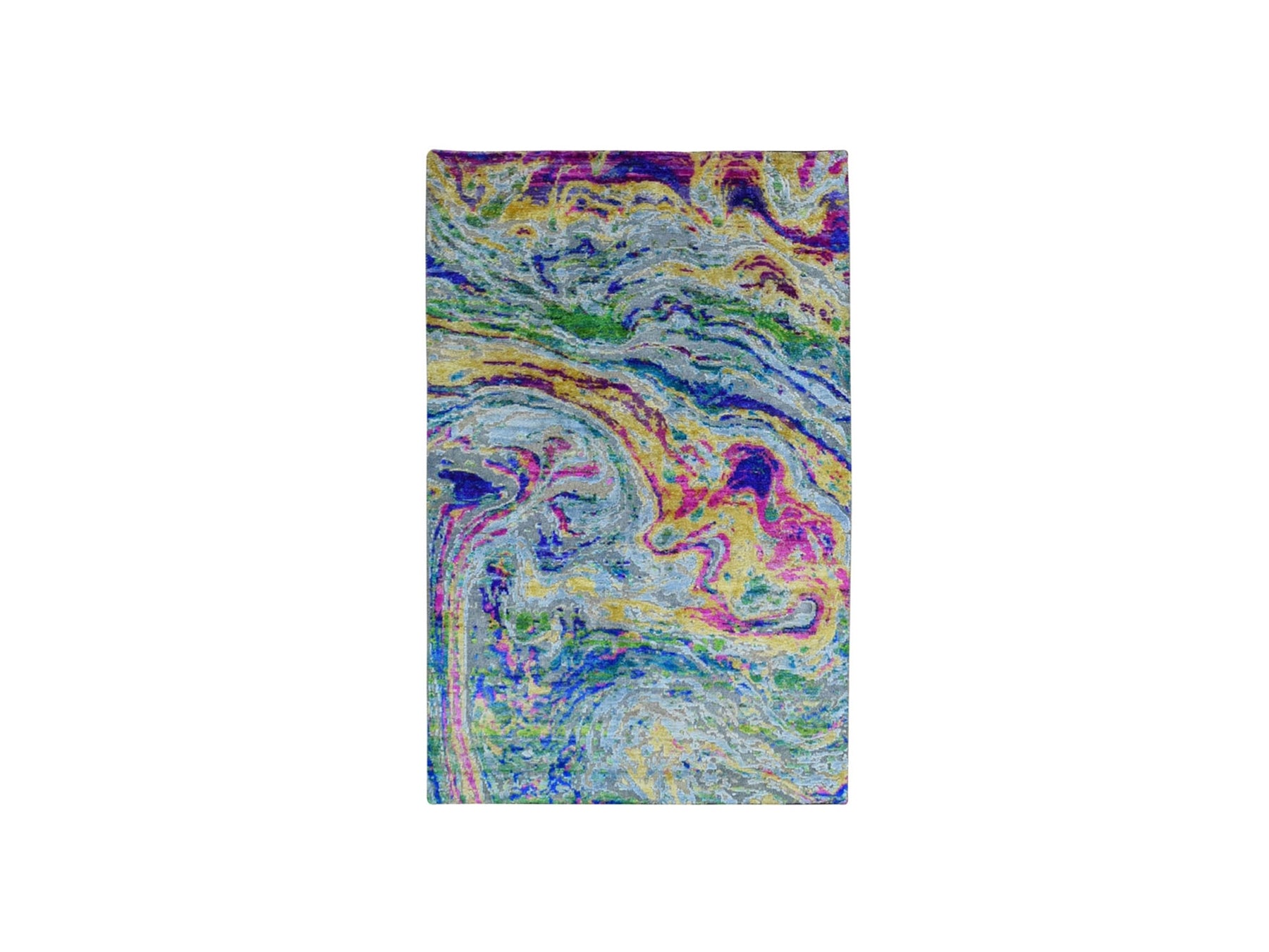 Modern / Contemporary hand-knotted wool/silk rug in Yellow, 3' x 5' — SKU O059507