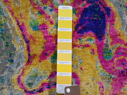 Yellow 3'0" x 5'0" Modern / Contemporary Hand knotted Wool/Silk Rug - Sku: O059507