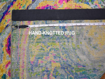 Yellow 3'0" x 5'0" Modern / Contemporary Hand knotted Wool/Silk Rug - Sku: O059507