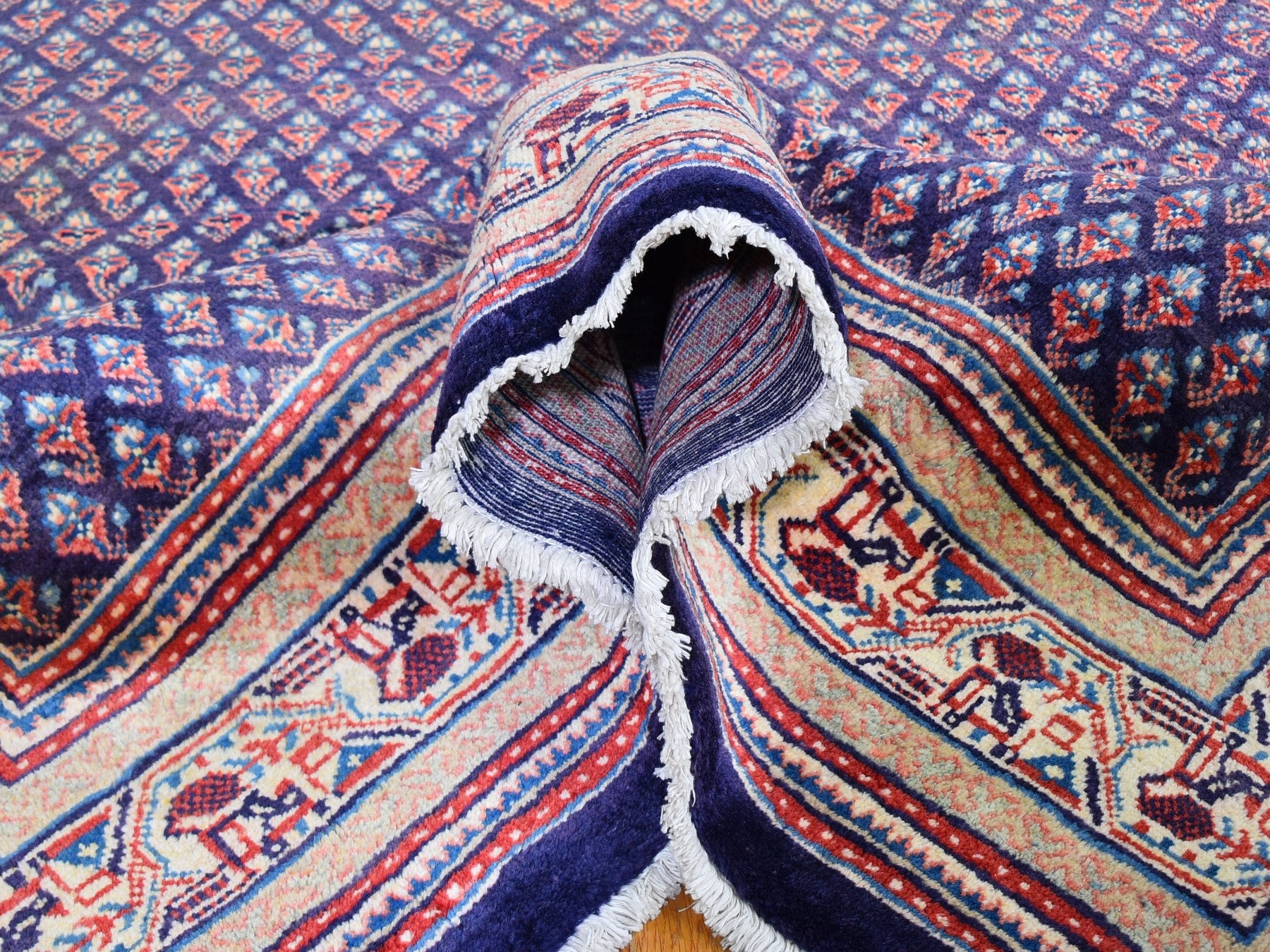 Fine Oriental hand-knotted wool runner in Blue & Ivory, 6'1" x 11'4" — SKU O059509 (view 5)