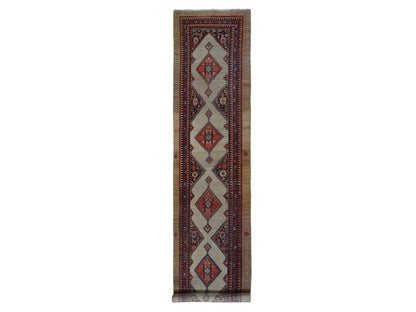 Serab Antique hand-knotted wool runner in Brown & Navy Blue, 3'2" x 15'9" — SKU O059511