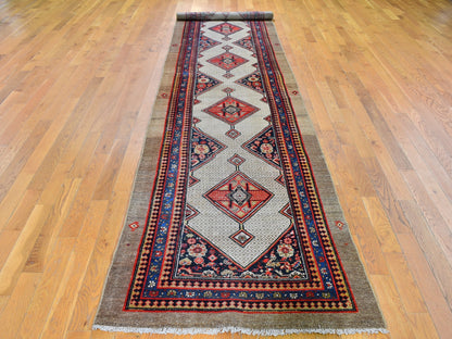 Serab Antique hand-knotted wool runner in Brown & Navy Blue, 3'2" x 15'9" — SKU O059511 (view 2)