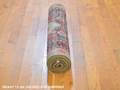 Serab Antique hand-knotted wool runner in Brown & Navy Blue, 3'2" x 15'9" — SKU O059511 (view 5)