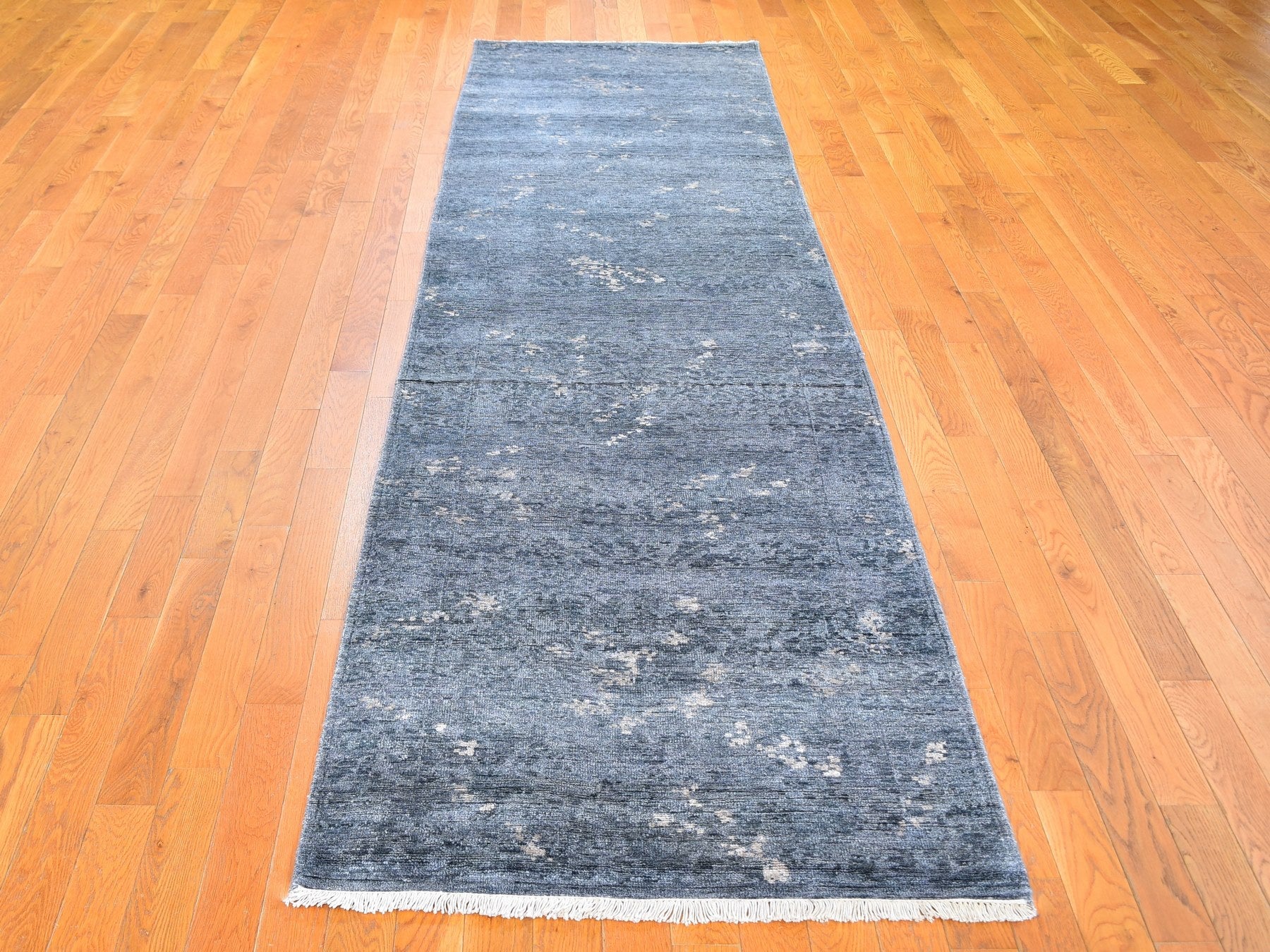 Gray 3'0" x 11'9" Modern / Contemporary Hand knotted Silk Rug - Sku: O059520