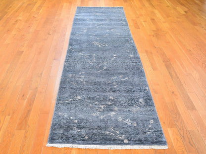 Grey 3'0" x 11'9" Modern / Contemporary Hand knotted Silk Rug - Sku: O059520