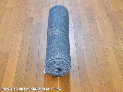 Grey 3'0" x 11'9" Modern / Contemporary Hand knotted Silk Rug - Sku: O059520