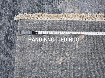 Grey 3'0" x 11'9" Modern / Contemporary Hand knotted Silk Rug - Sku: O059520