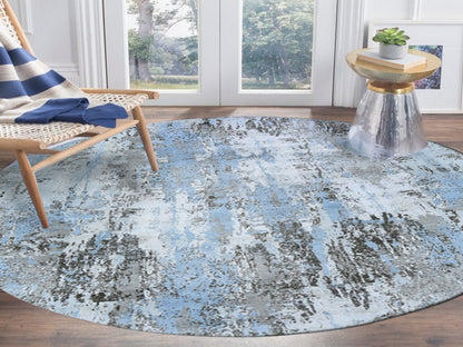 Blue 8'1" x 8'1" Modern and Contemporary Hand knotted Wool Rug - Sku: O059523