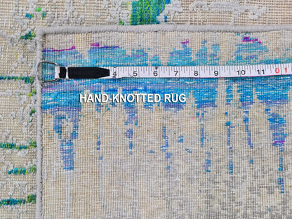 Grey 2'0" x 3'0" Modern / Contemporary Hand knotted Wool/Silk Rug - Sku: O059552