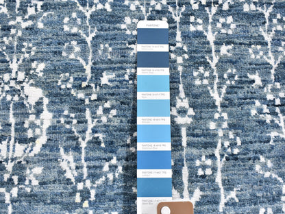 Blue 2'6" x 10'2" Modern and Contemporary Hand knotted Wool/Silk Rug - Sku: O059559
