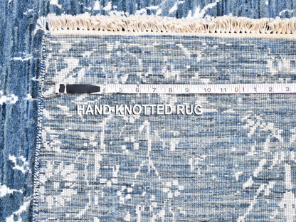 Blue 2'6" x 10'2" Modern and Contemporary Hand knotted Wool/Silk Rug - Sku: O059559