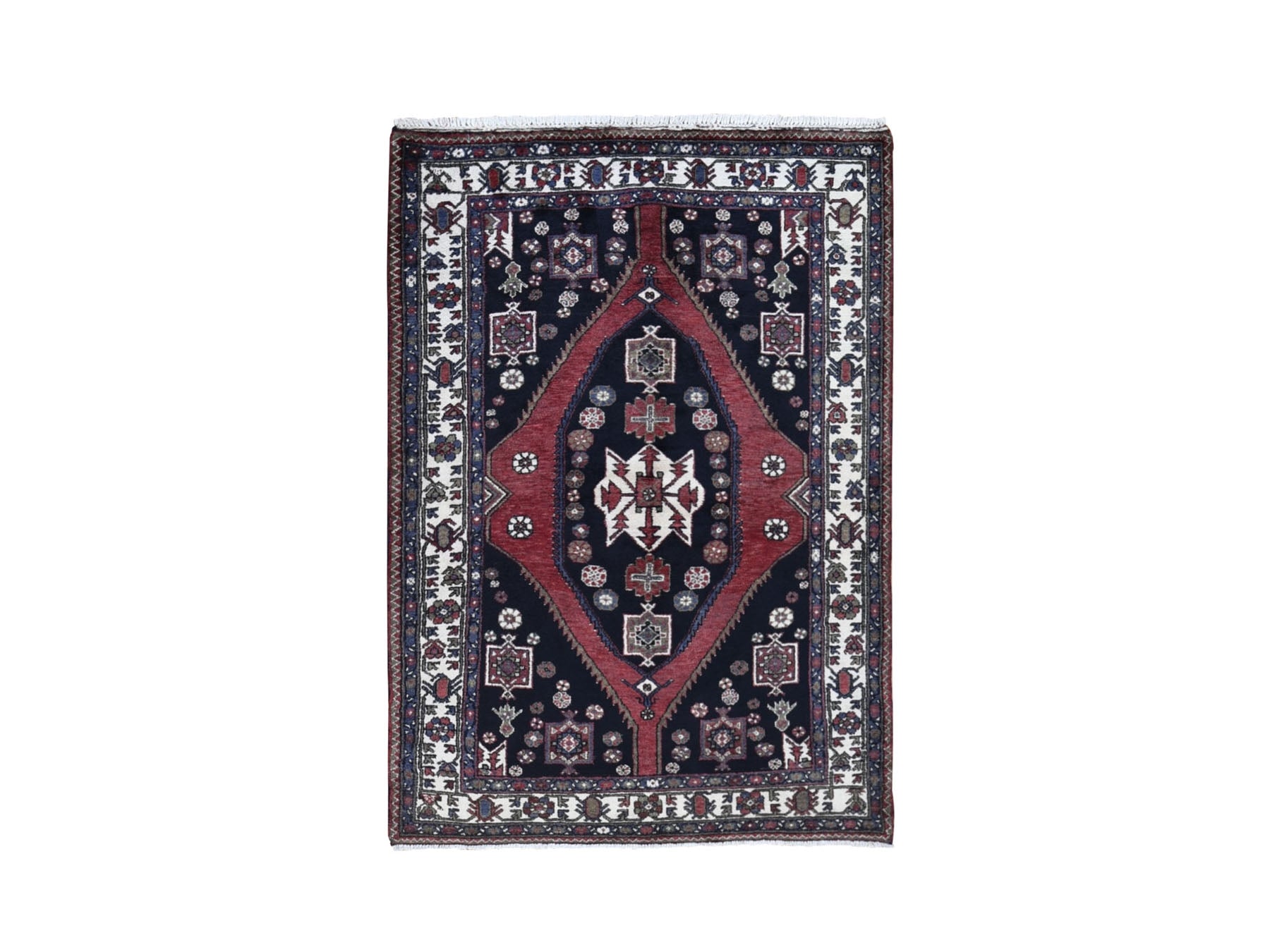 Persian hand-knotted wool rug in Blue & Ivory, 4'6" x 6'6" — SKU O059567