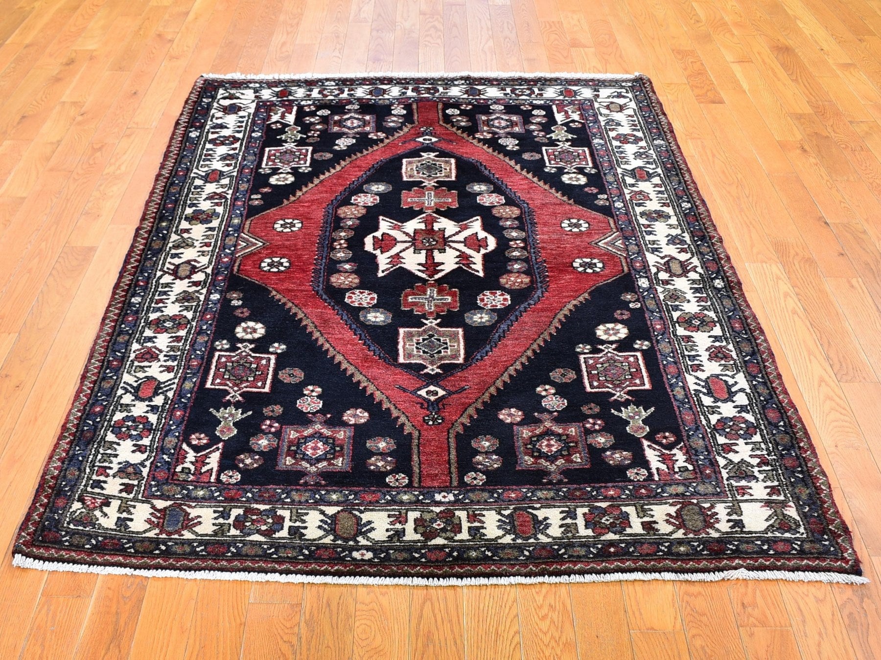 Persian hand-knotted wool rug in Blue & Ivory, 4'6" x 6'6" — SKU O059567 (view 2)