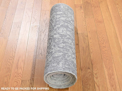 Grey 2'5" x 8'0" Hand Loomed Handloom Wool/Silk Rug - Sku: O059569