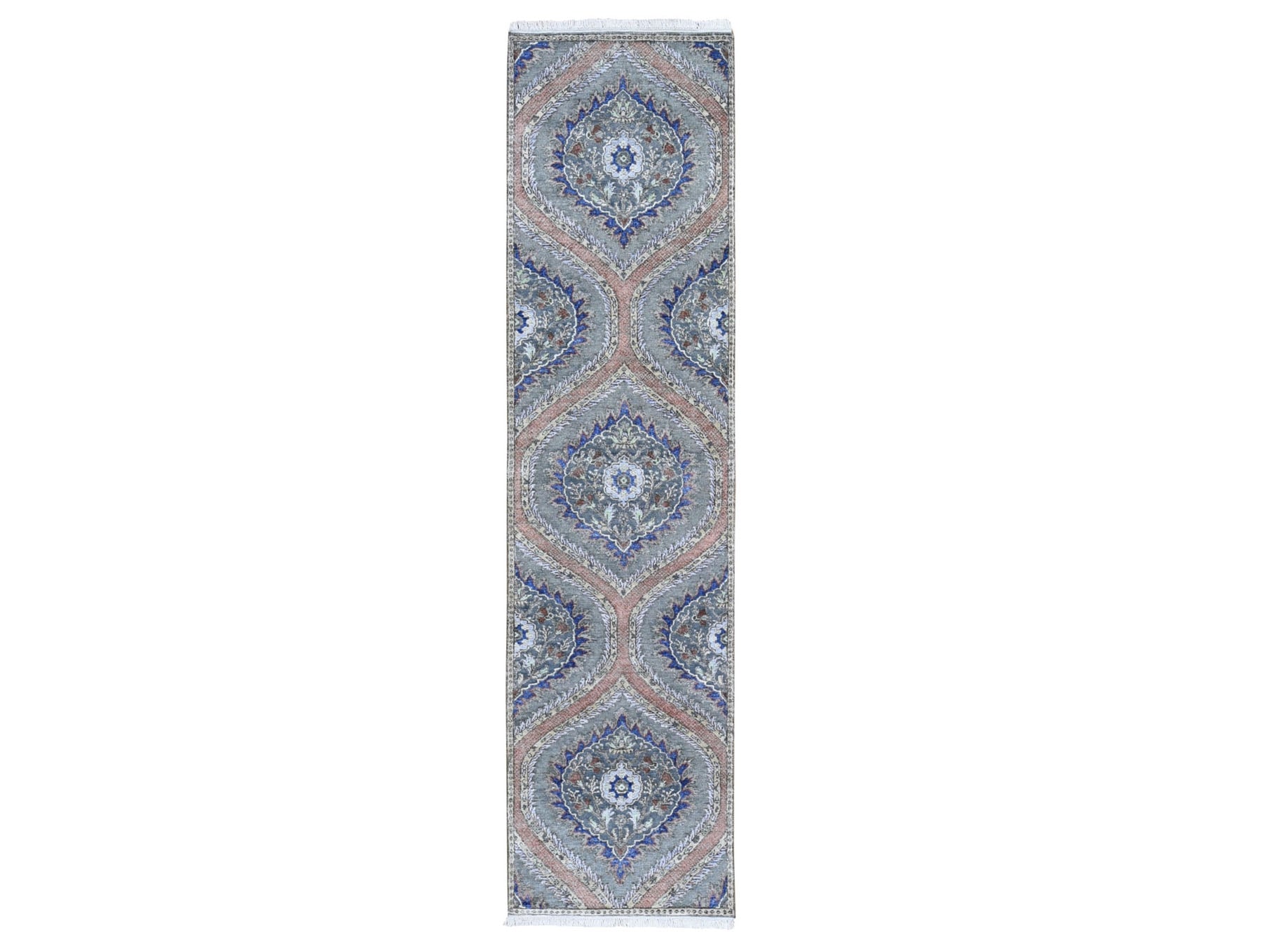 Gray 2'6" x 10'0" Transitional Hand knotted Wool/Silk Rug - Sku: O059570
