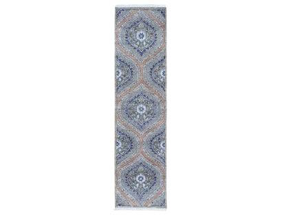 Grey 2'6" x 10'0" Transitional Hand knotted Wool/Silk Rug - Sku: O059570