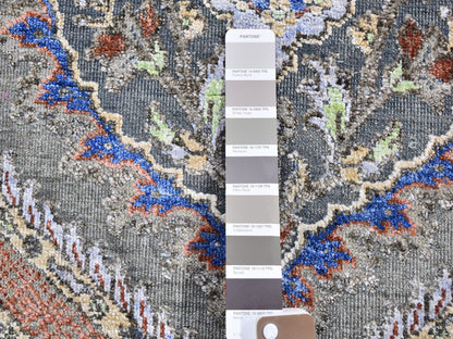 Grey 2'6" x 10'0" Transitional Hand knotted Wool/Silk Rug - Sku: O059570