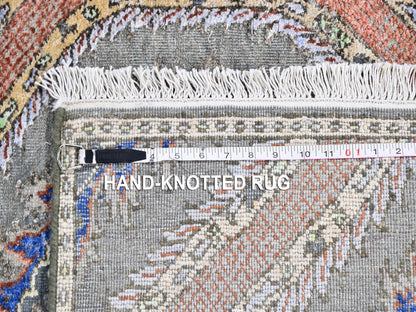Grey 2'6" x 10'0" Transitional Hand knotted Wool/Silk Rug - Sku: O059570