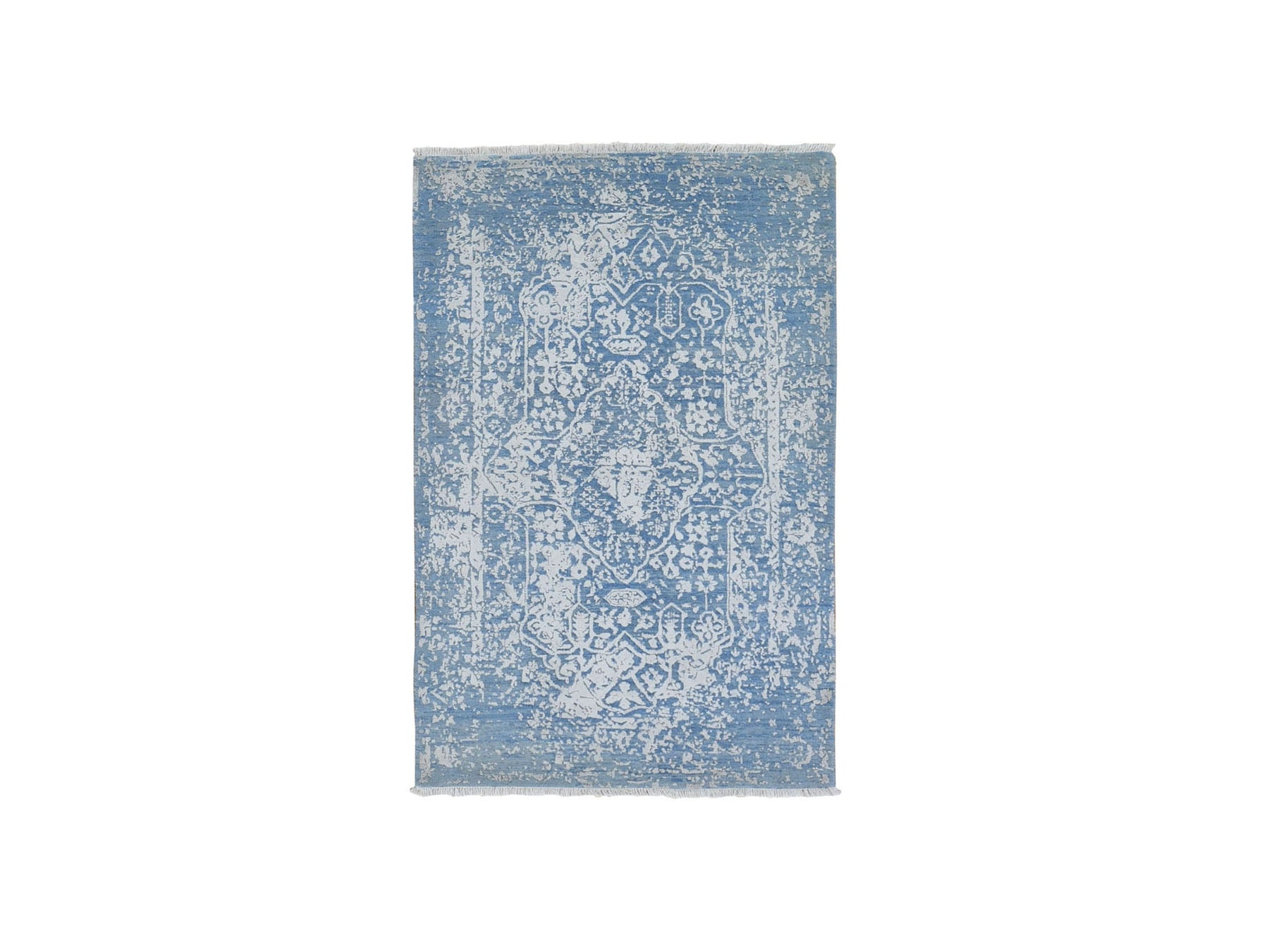 Transitional hand-knotted wool/silk rug in Blue, 3' x 5' — SKU O059576