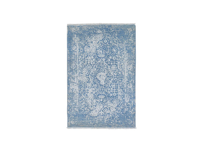 Transitional hand-knotted wool/silk rug in Blue, 3' x 5' — SKU O059576