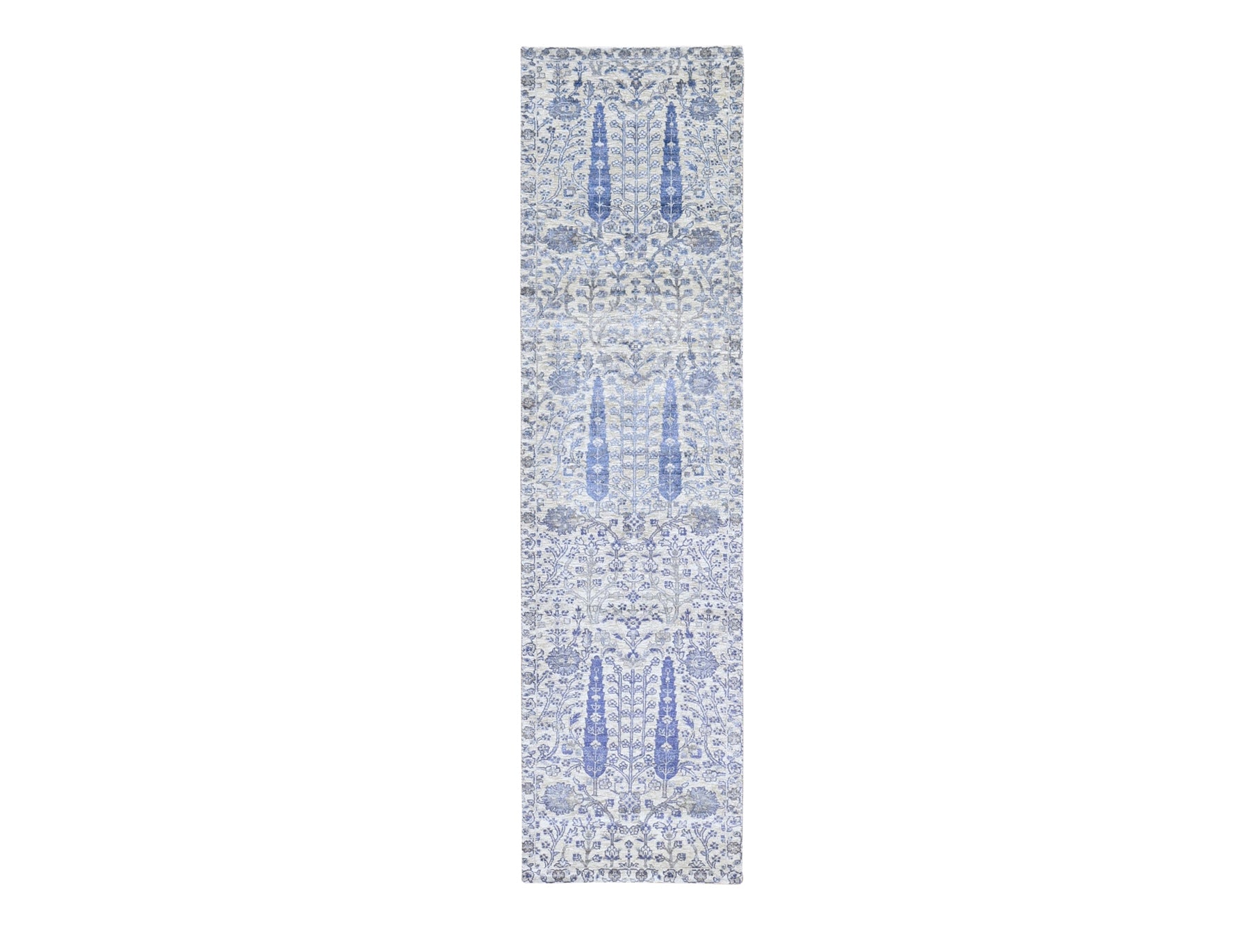 Ivory 2'7" x 10'1" Transitional Hand knotted Wool/Silk Rug - Sku: O059590
