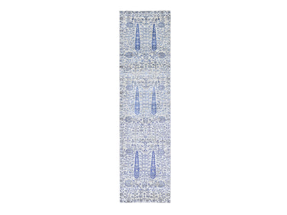Ivory 2'7" x 10'1" Transitional Hand knotted Wool/Silk Rug - Sku: O059590