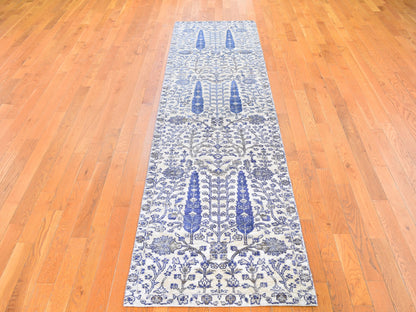 Ivory 2'7" x 10'1" Transitional Hand knotted Wool/Silk Rug - Sku: O059590