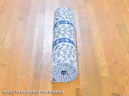 Ivory 2'7" x 10'1" Transitional Hand knotted Wool/Silk Rug - Sku: O059590