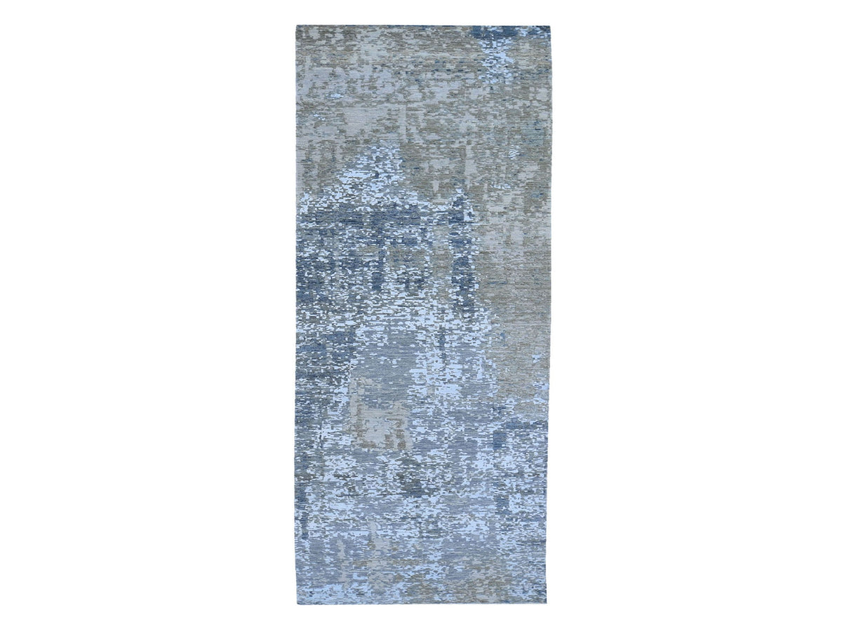 Modern / Contemporary hand-knotted wool/silk runner in Gray, 2'5" x 12'1" — SKU O059617