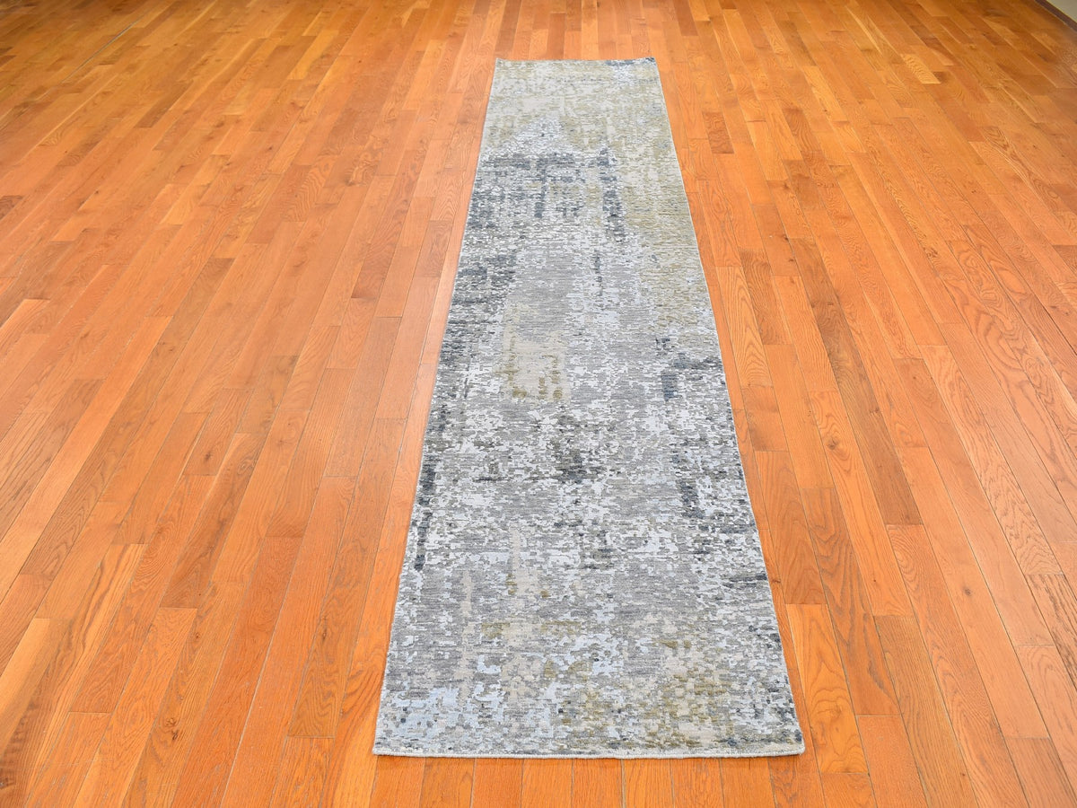 Modern / Contemporary hand-knotted wool/silk runner in Gray, 2'5" x 12'1" — SKU O059617 (view 2)