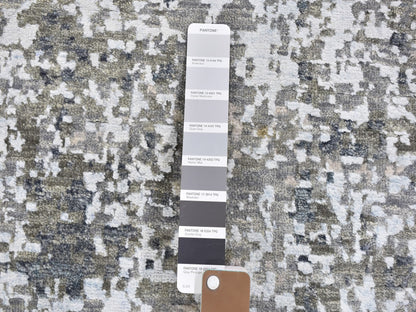 Grey 2'5" x 12'1" Modern / Contemporary Hand knotted Wool/Silk Rug - Sku: O059617