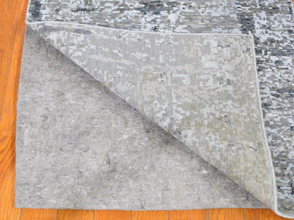 Grey 2'5" x 12'1" Modern / Contemporary Hand knotted Wool/Silk Rug - Sku: O059617