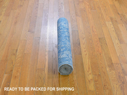 Blue 2'5" x 6'1" Transitional Handloom Wool/Silk Rug - Sku: O059618