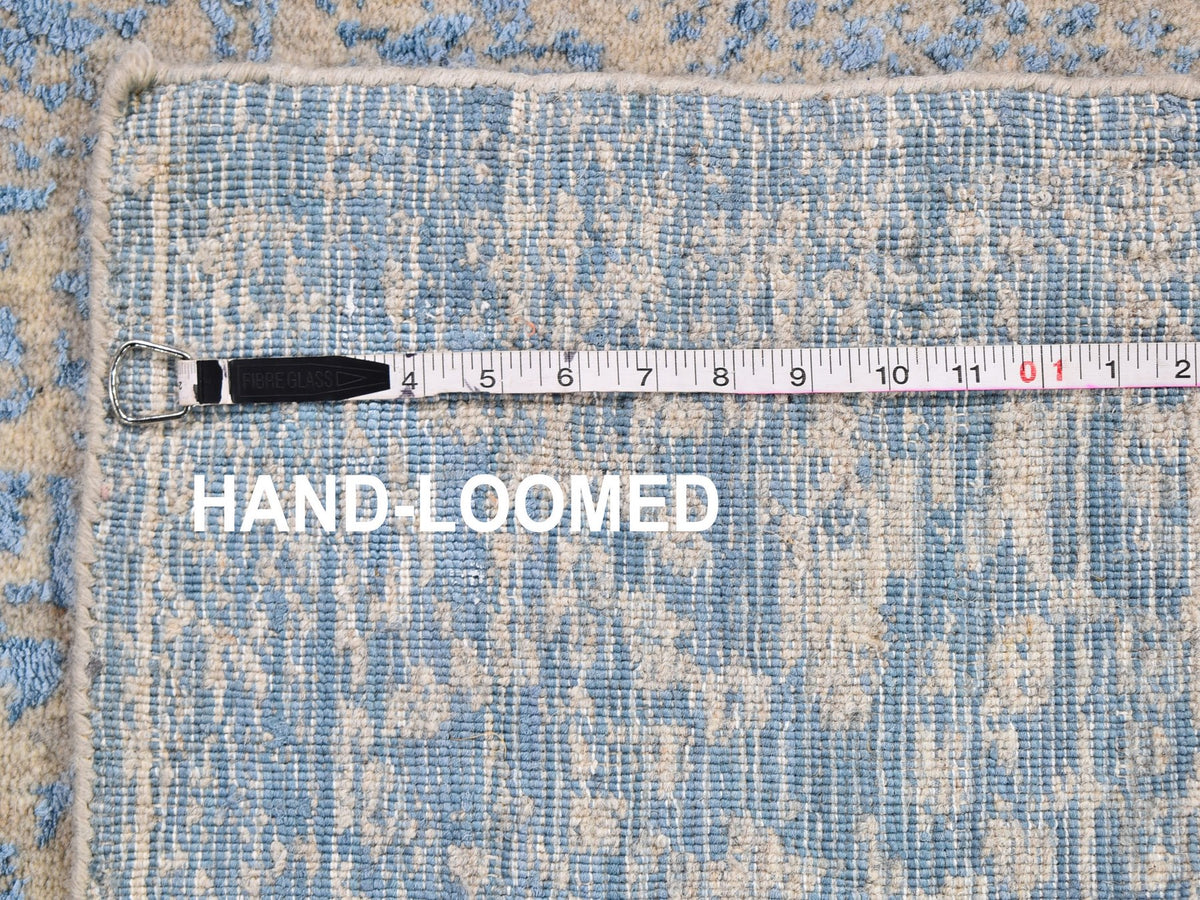 Transitional hand-knotted wool/silk runner in Blue, 2'5" x 6'1" — SKU O059618 (view 7)