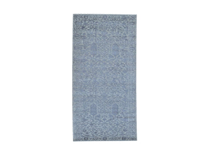 Grey 2'5" x 8'0" Modern / Contemporary Handloom Wool/Silk Rug - Sku: O059620